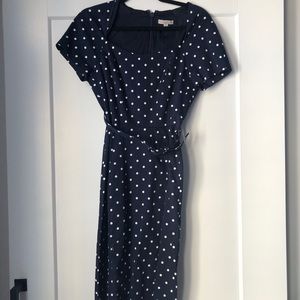 Belted Polka Dot Square Neck Dress